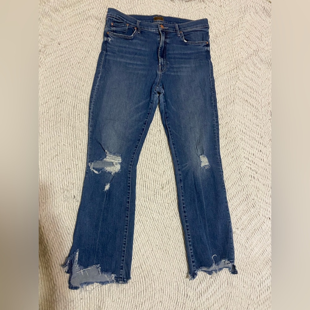 MOTHER Size 31 The Insider Crop Step Chew Distressed Blue Jeans